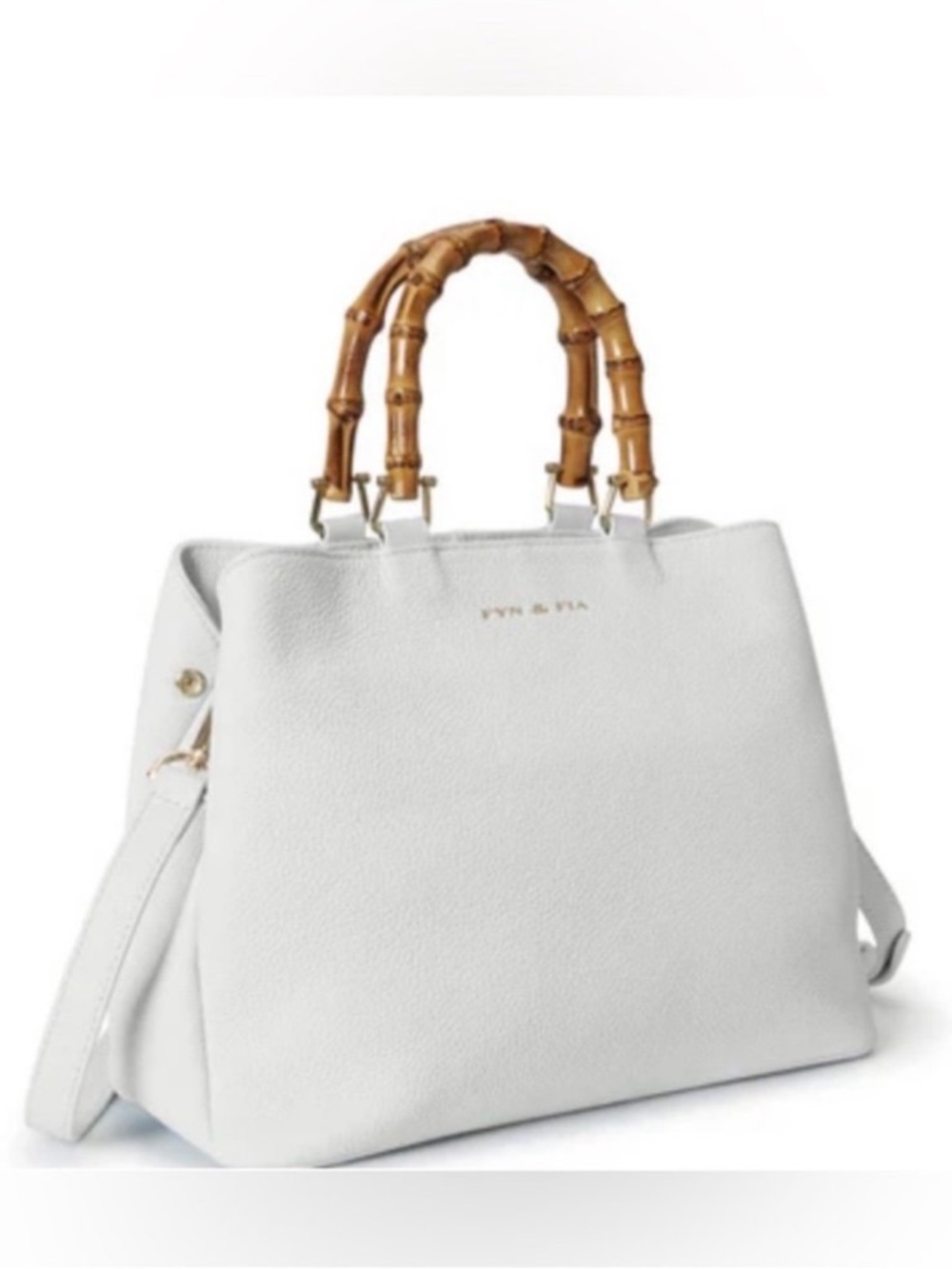 Fyn & Fia Isabella Ivory Leather Bamboo Handle Handbag NEW